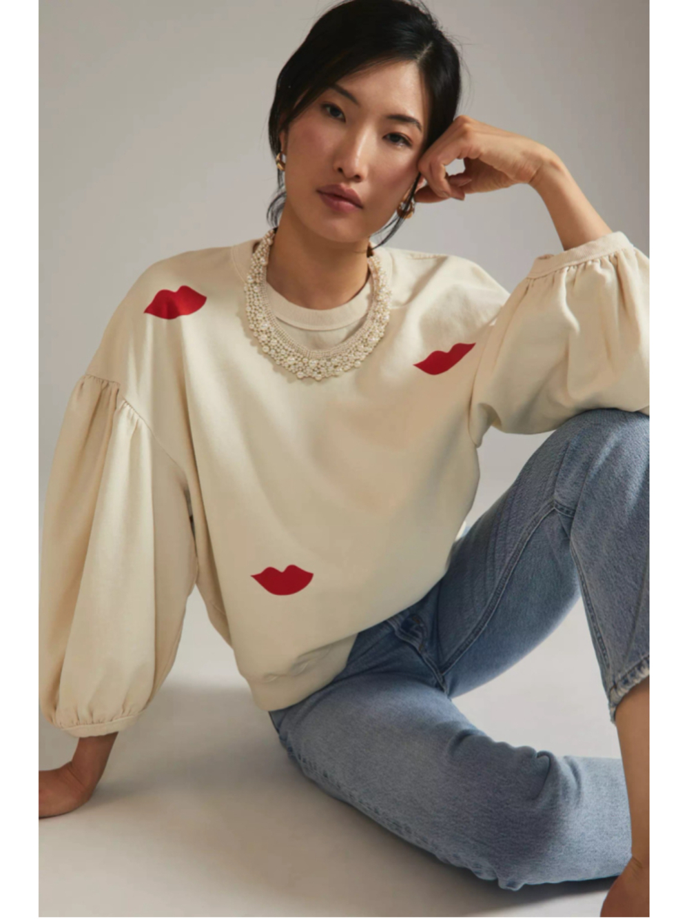 Clare V. Drop Shoulder Lips Sweatshirt M